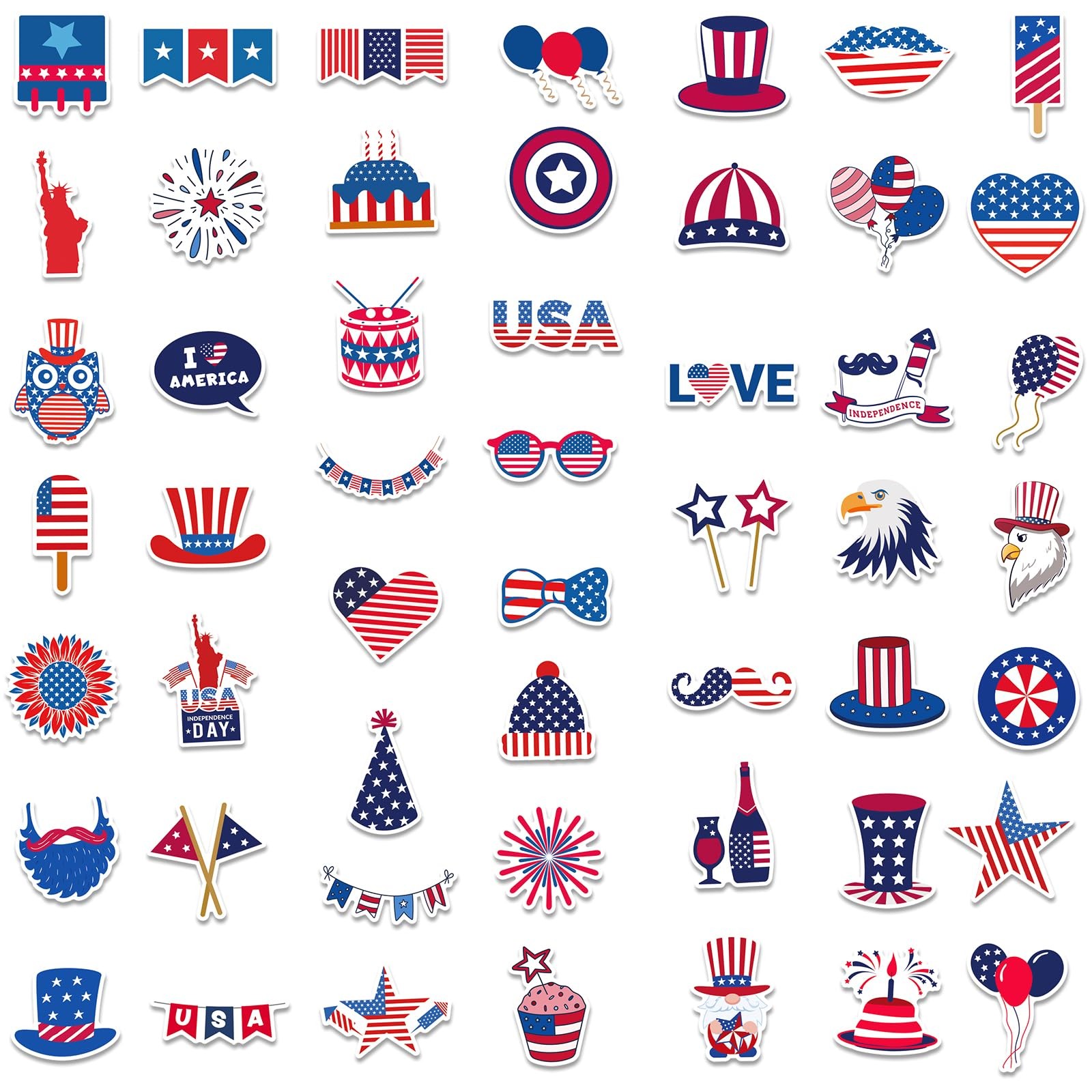 100pcs 4th of July Theme Waterproof Vinyl Stickers – Patriotic Multicolor