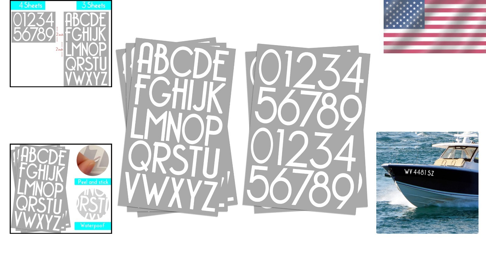 2 Inch Waterproof Vinyl Sticker Letters and Numbers Kit for Outdoor Applications