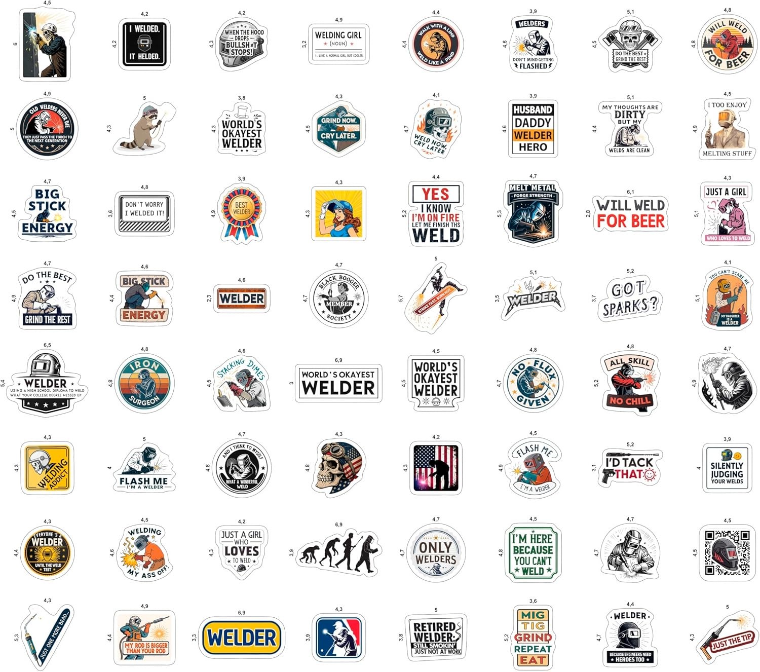 100 Welding Stickers Pack for Helmets, Laptops & Water Bottles – 100 Pcs