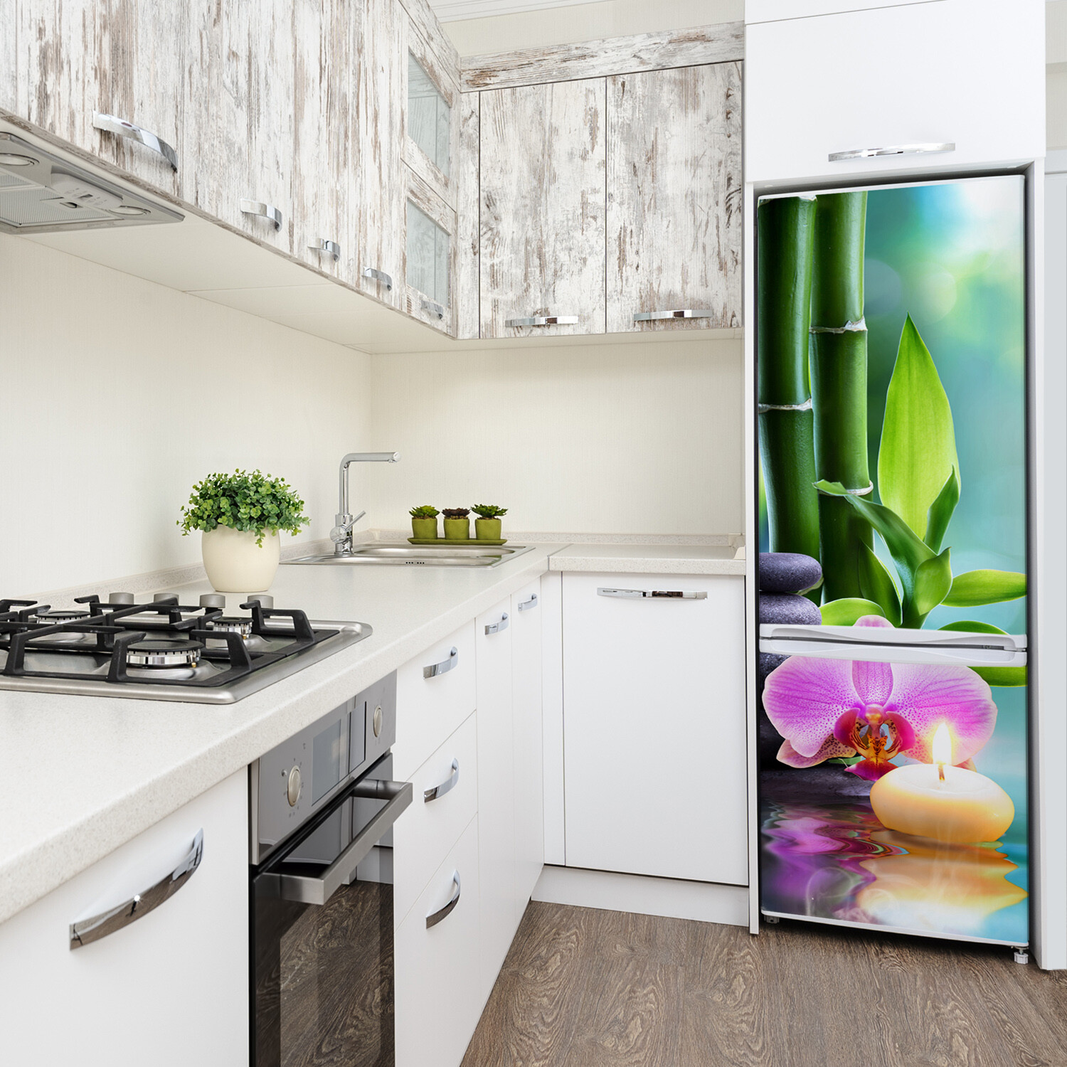 3D Art Refrigerator Kitchen Removable Sticker Magnet Flowers Orchid and bamboo