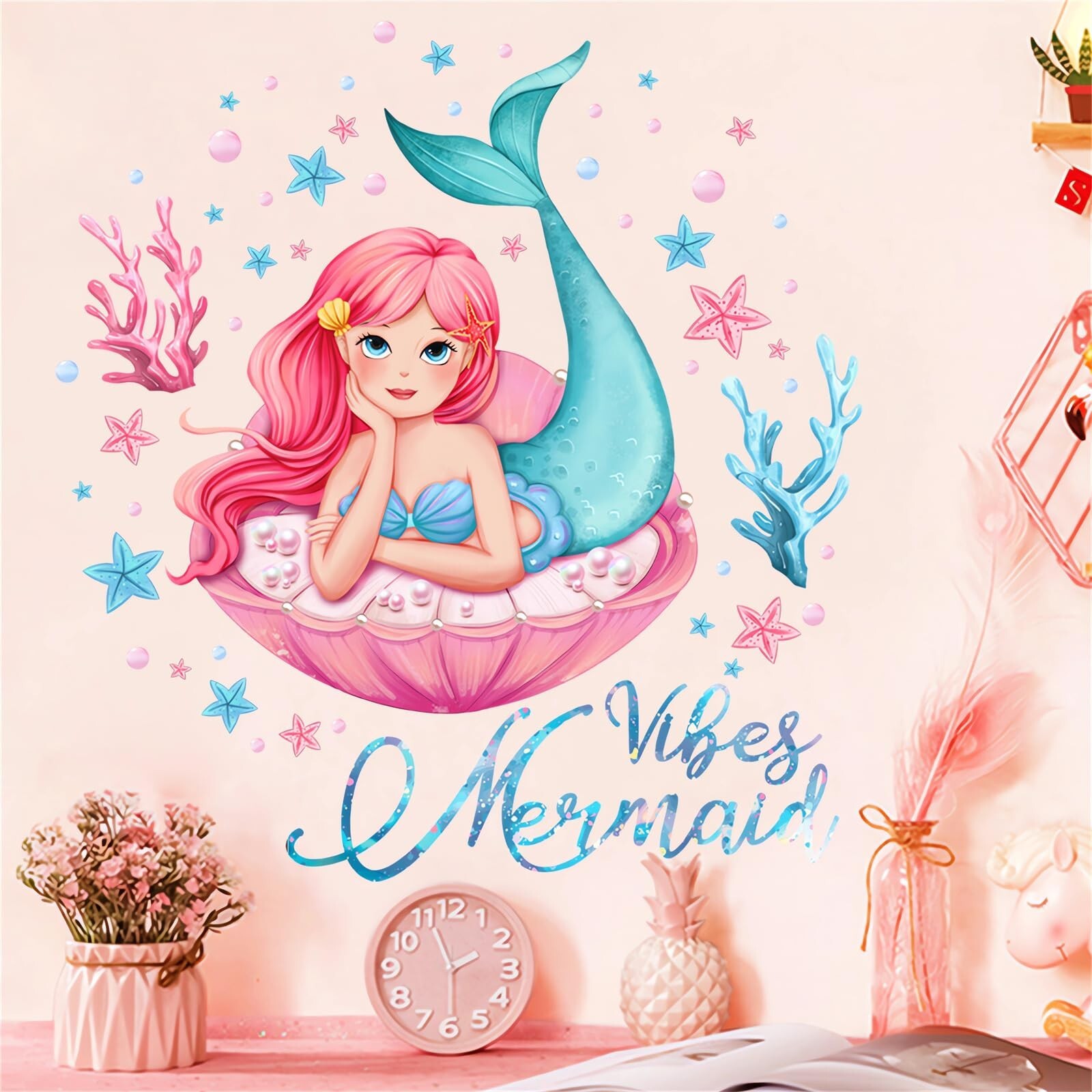 Lovely Mermaid Girl and Coral Water Plants Wall Stickers, sacinora Art Wall D…