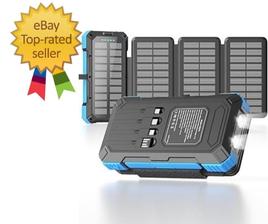 Solar Charger Power Bank 49800Mah with 4 Built-In Cables & 3 Foldable Panels, PD