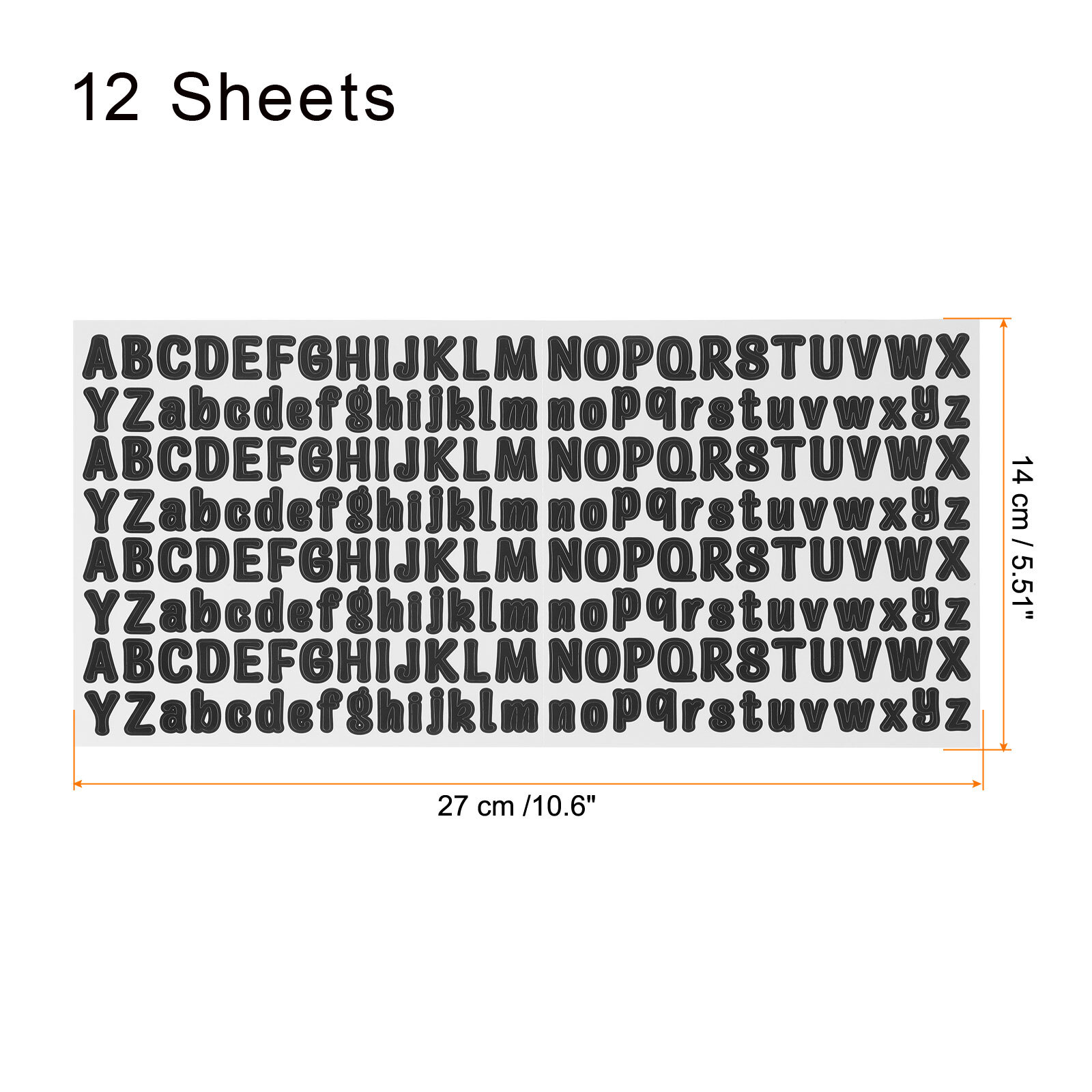 12 Sheets Letter Stickers, 2500Pcs 1/2" Vinyl Letters, Black