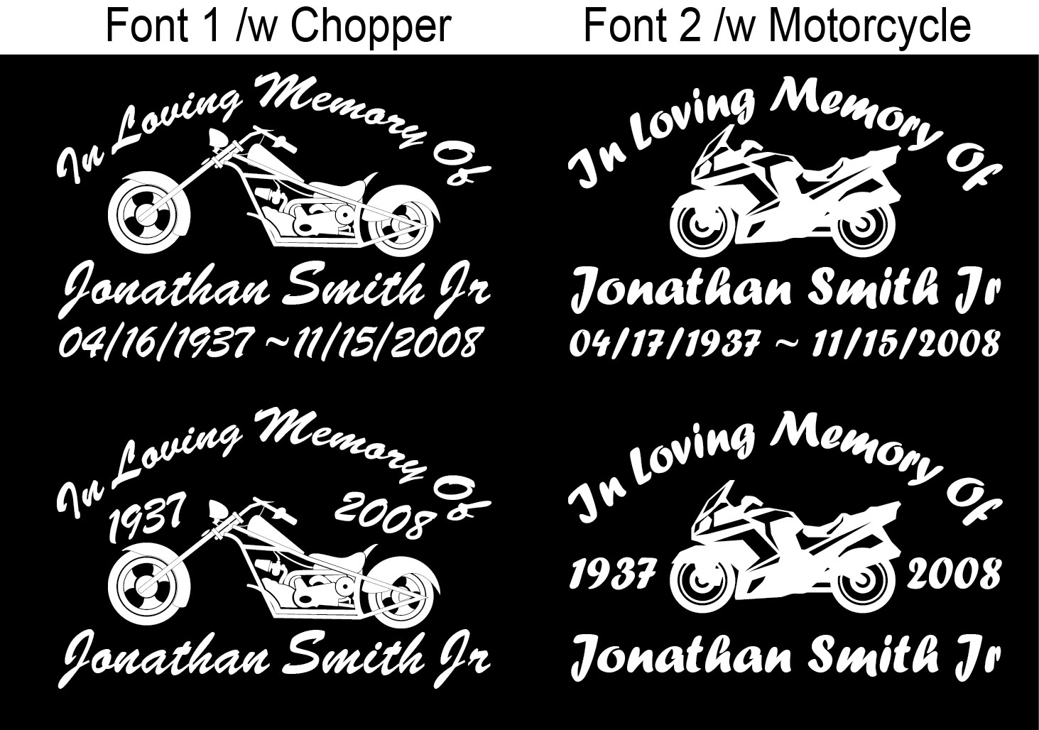 In Loving Memory Of – Chopper Motorcycle Sticker Decal 2 Style and Fonts Window