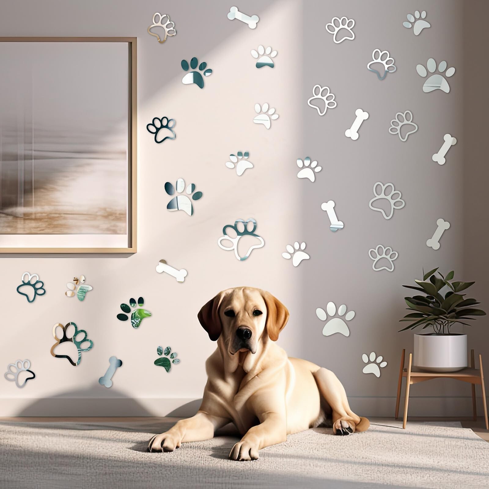 Tenare 42 Pcs Paw Mirror Decals Acrylic Mirror Wall Stickers 3 Sizes Removabl…