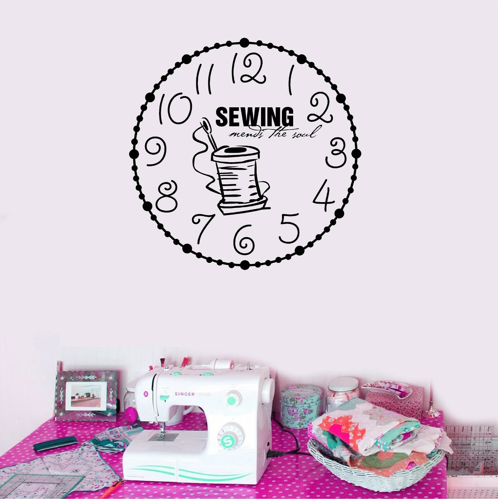 Sewing Clock Vinyl Decal Home Décor 12" x 12"