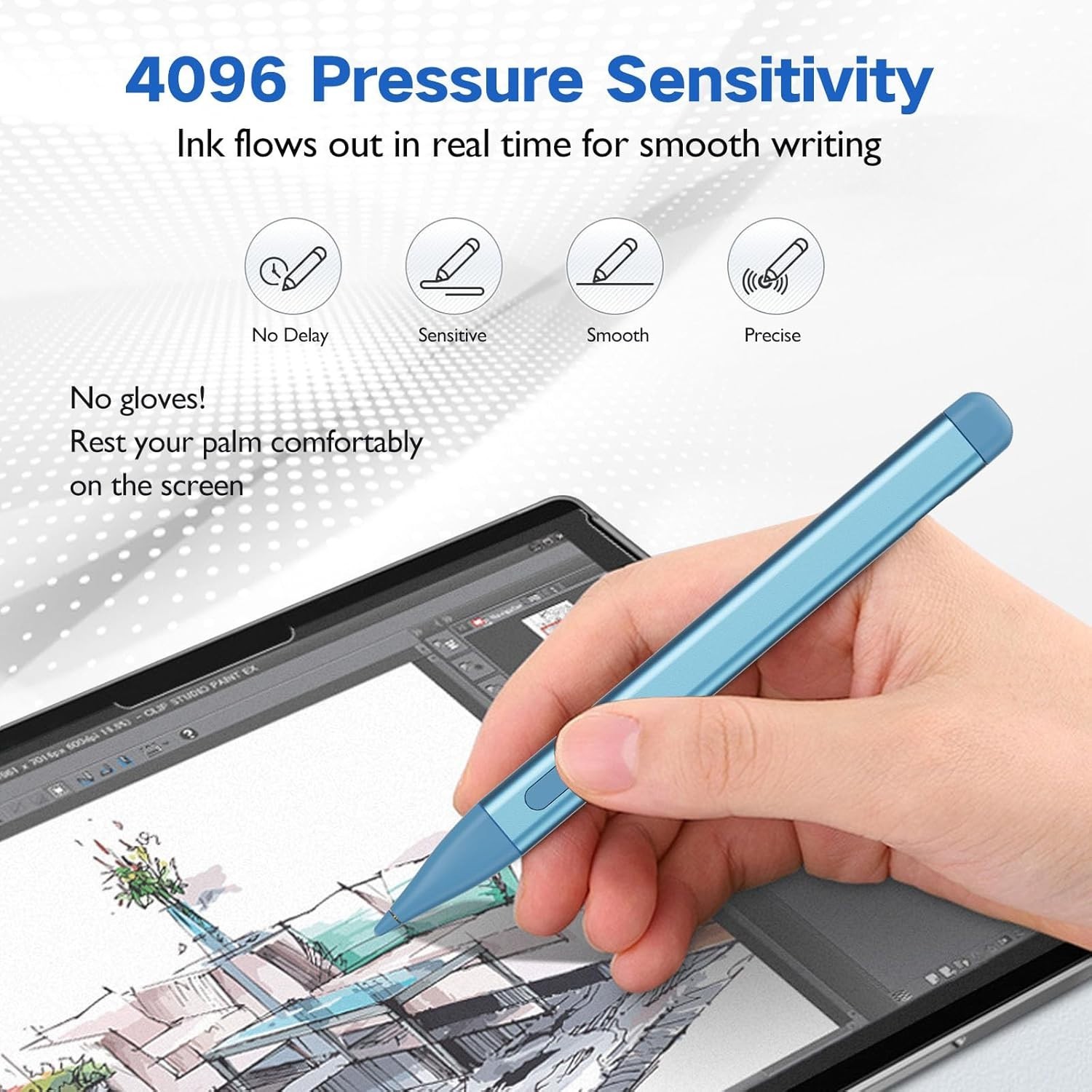 Slim Pen 2 for Microsoft Surface with 4096 Pressure, Eraser & Right-Click, Palm