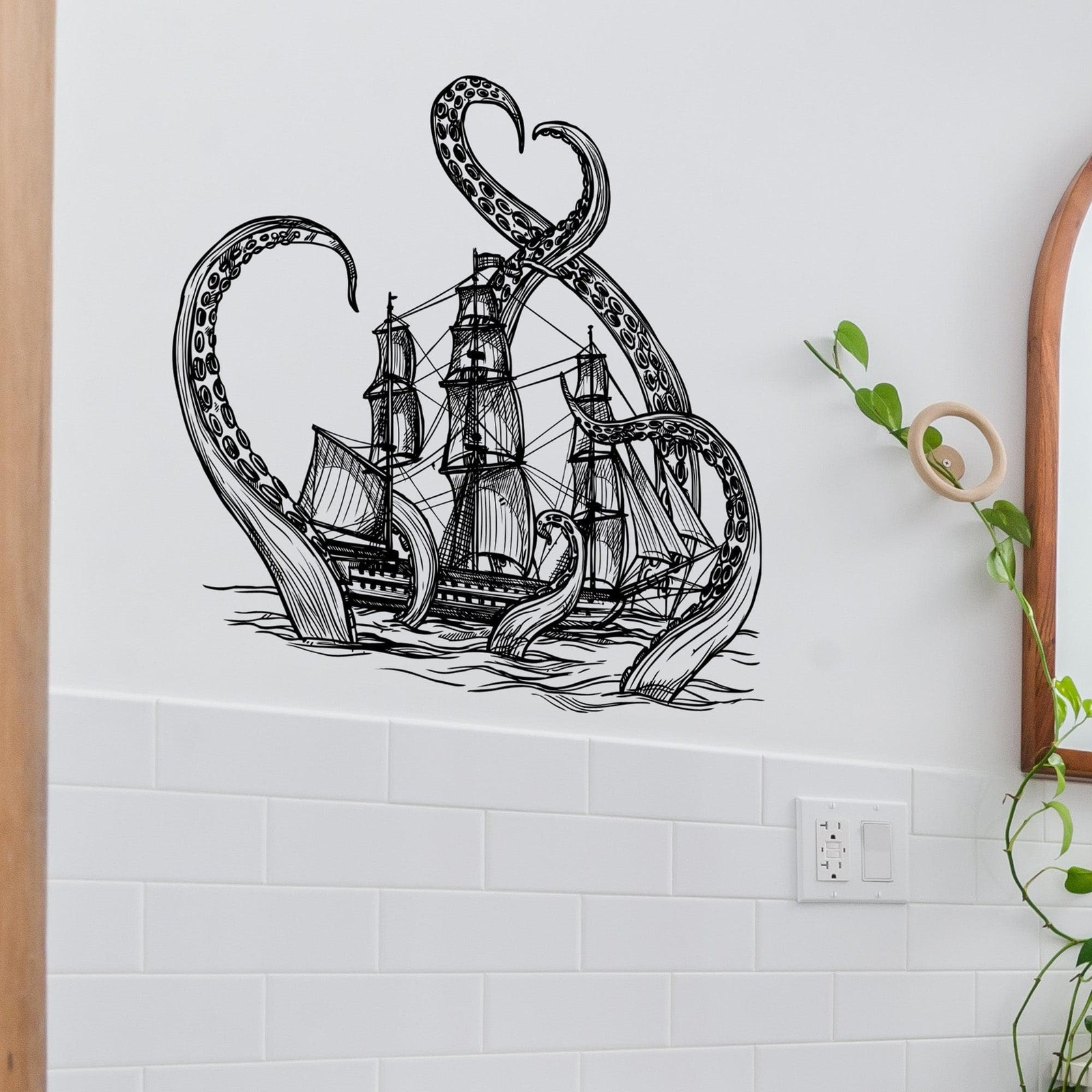 Beach Nautical Theme Fantasy Kid's Room Decor. Kraken Octopus Wall Decal Sticker