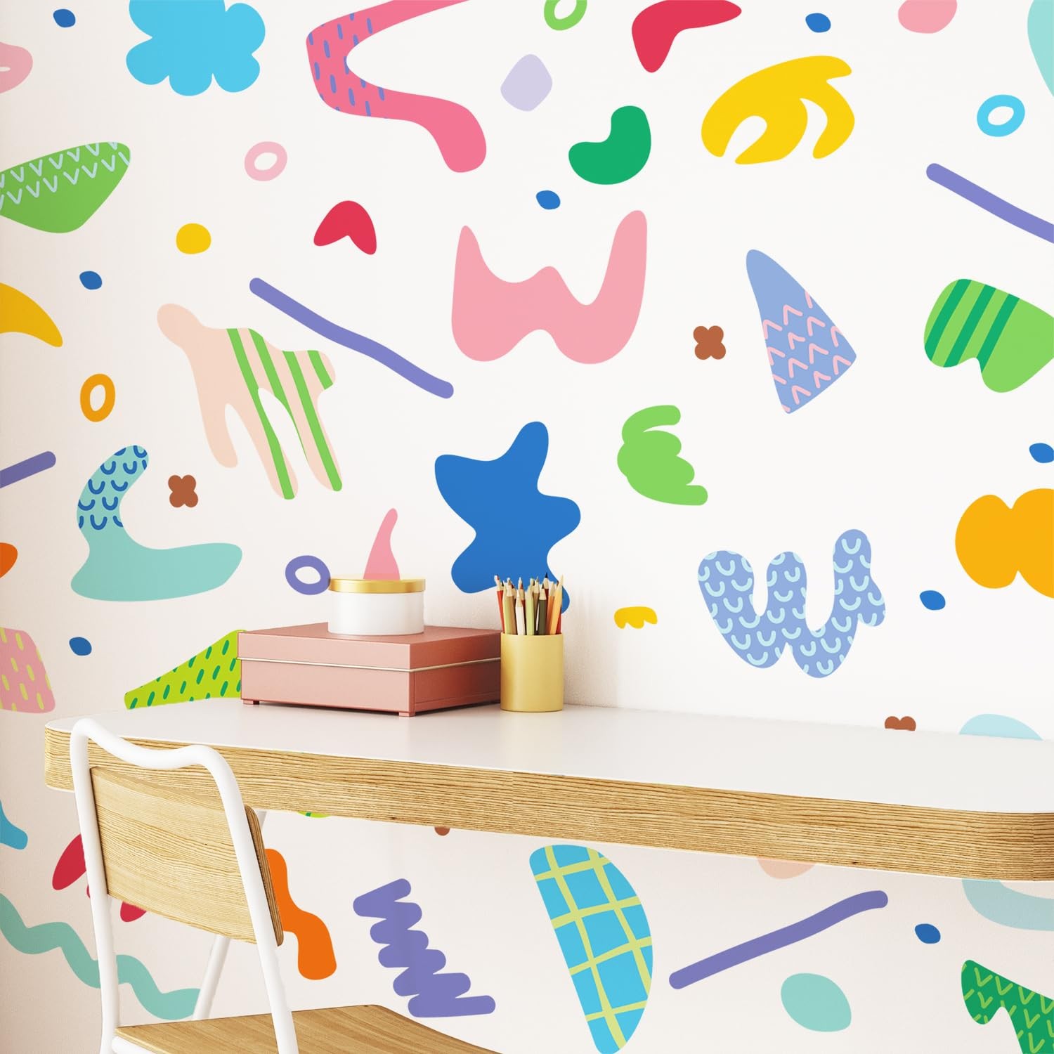Original Hand Drawn Memphis Colorful Abstract Shape Wall Decals Peel and Stic…