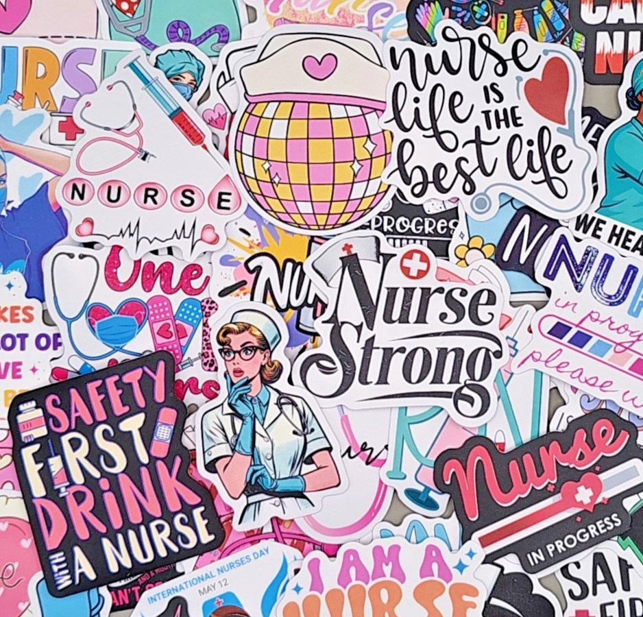 50 Pcs Nurse Stickers Medical RN Nursing Student Decal Water Bottle Laptop Lot