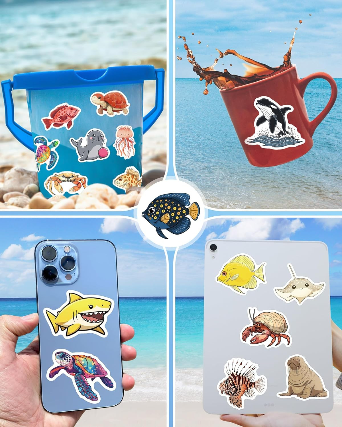 100 Pcs Ocean Stickers for Kids Teens Adults, under the Sea Animal Fish Turtle S