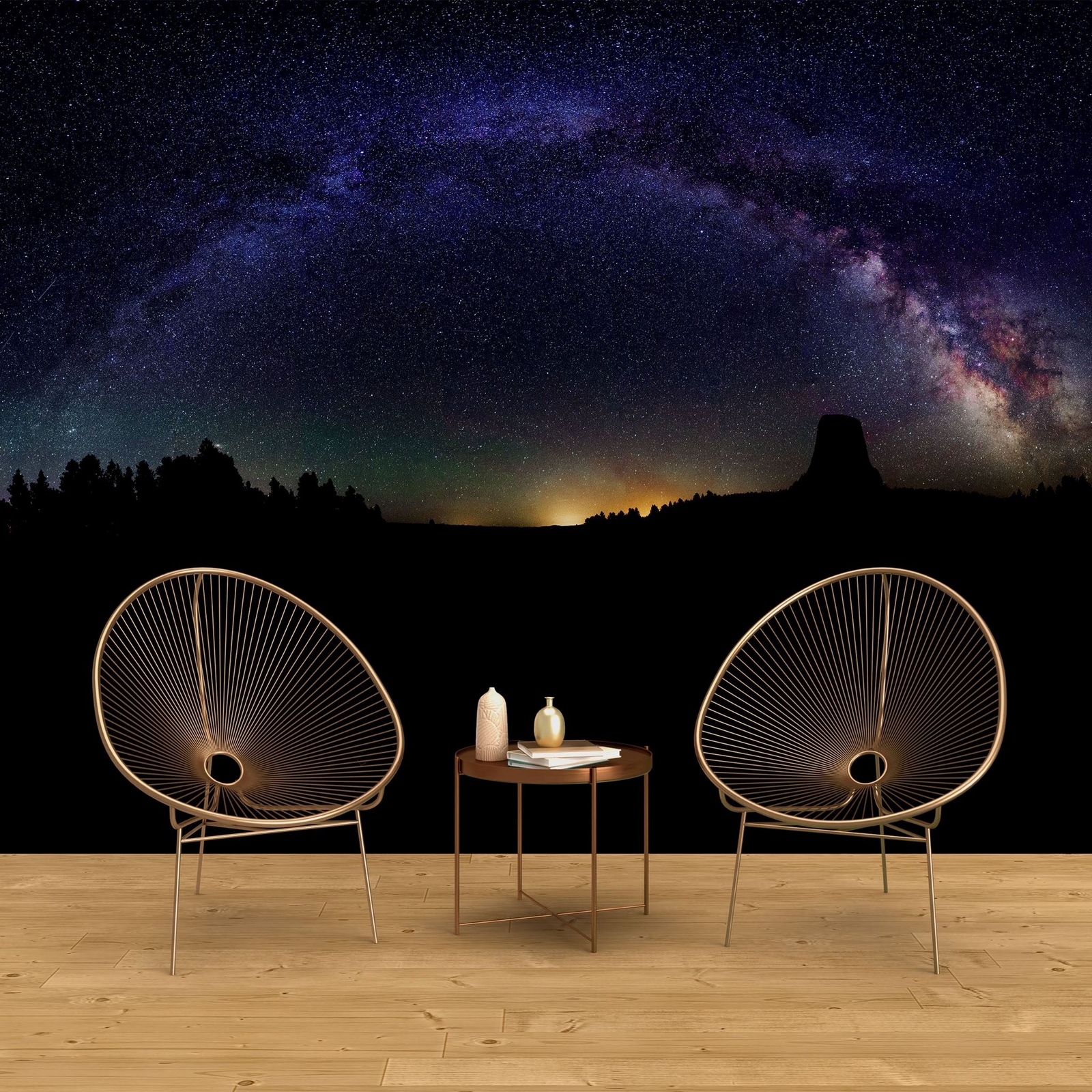 Milky Way Galaxy Stars Wall Mural. Starry Night Over Devils Tower National Monum