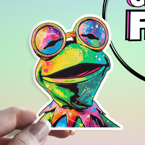 Trippy Frog Sticker: Psychedelic Green Frog Waterproof Puppet Sticker