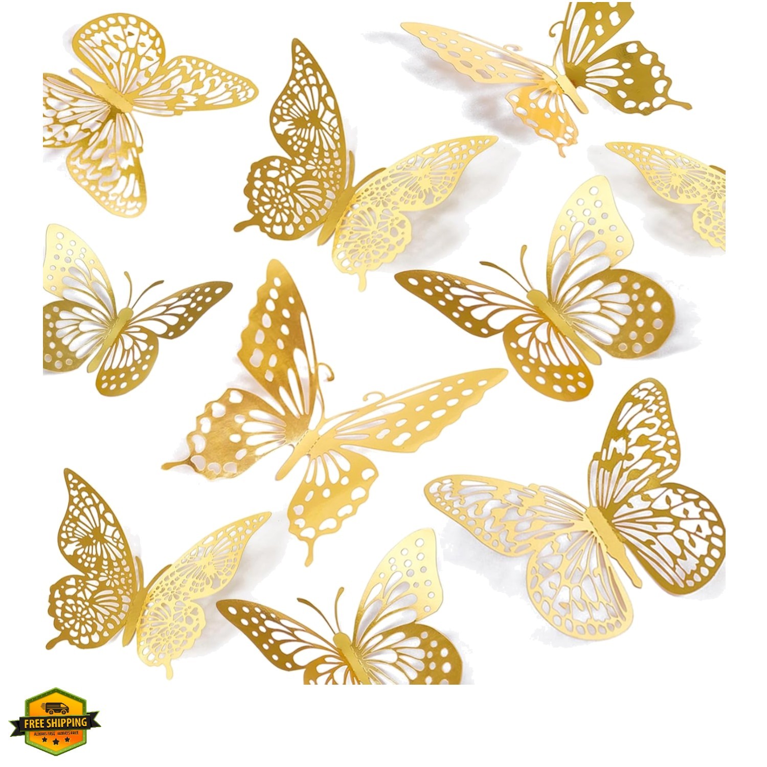 3D Butterfly Wall Decor – 48 Pcs, 4 Styles, 3 Sizes, Gold Butterfly Decoratio…