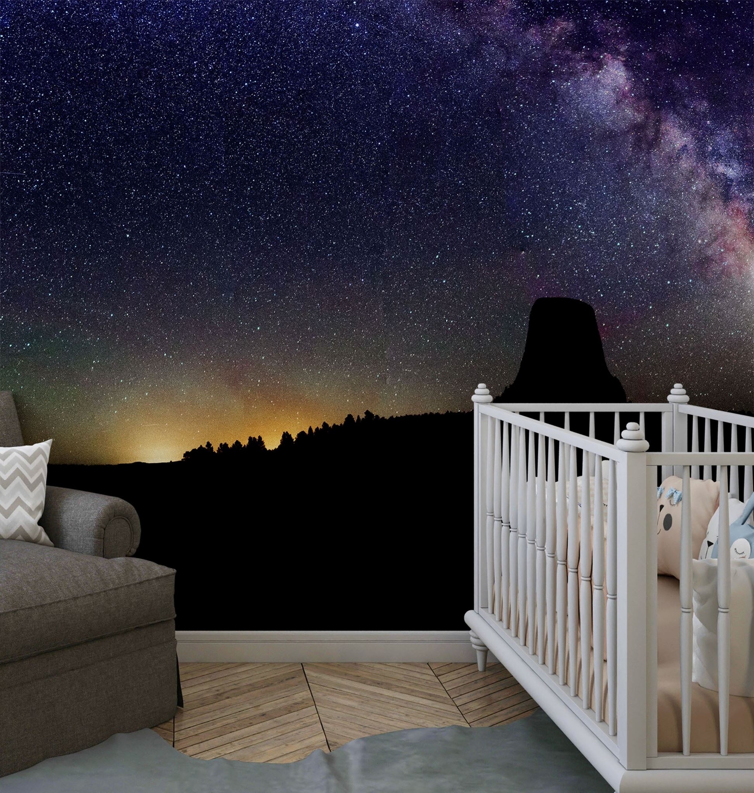 Milky Way Galaxy Stars Wall Mural. Starry Night Over Devils Tower National Monum