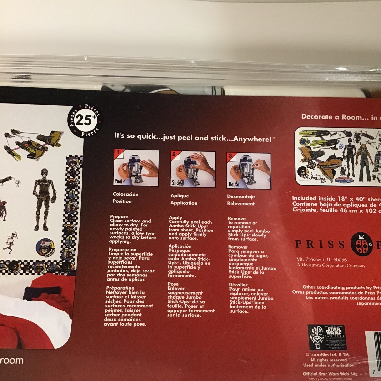 STAR WARS EPISODE 1 TPM JUMBO STICK-UPS 25 WALL STICKERS USA NOS 1999