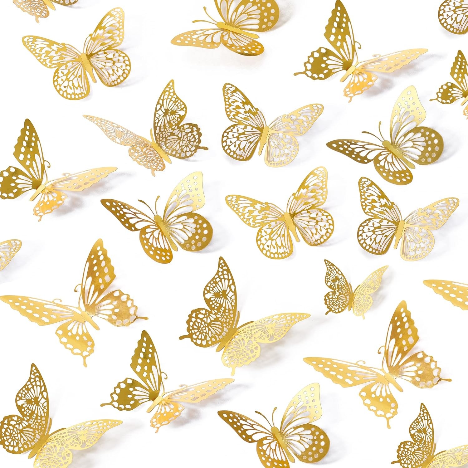 SAOROPEB 3D Butterfly Wall Decor – 48 Pcs, 4 Styles, 3 Sizes, Gold Butterfly Dec