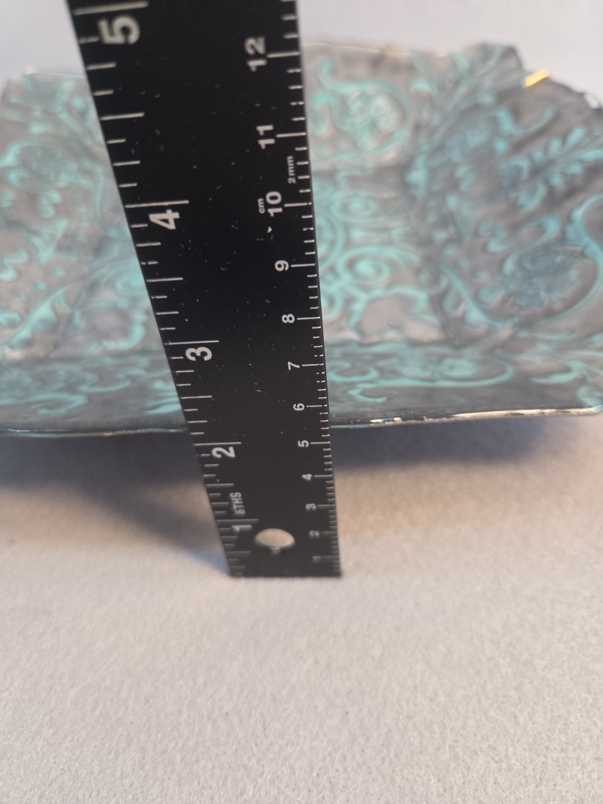Vintage Turkish Art Glass Platter Square Reverse Painted Turquoise Silver 11"