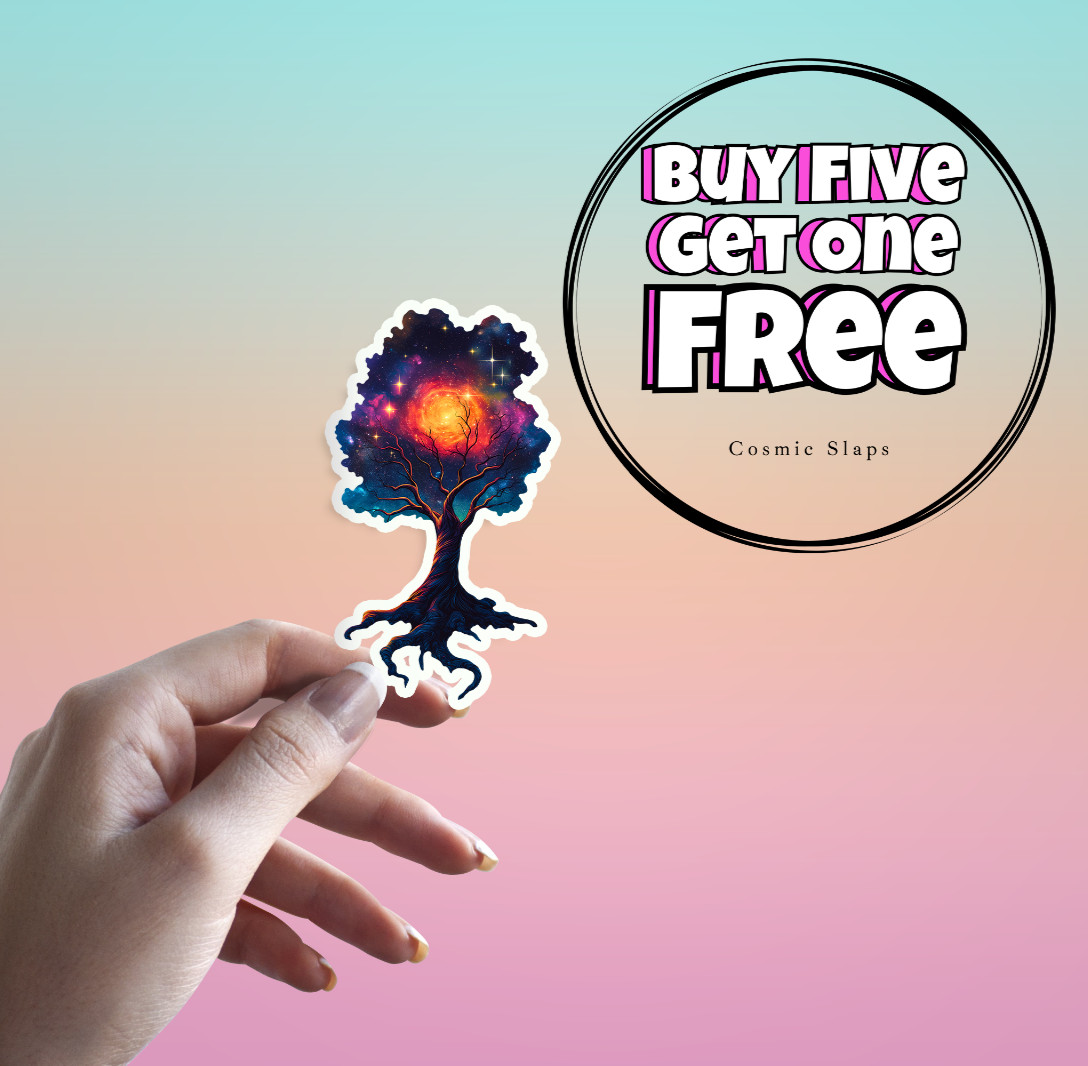 Galaxy Tree Sticker: Cosmic Nature Waterproof World Tree Sticker – Milky Way Art