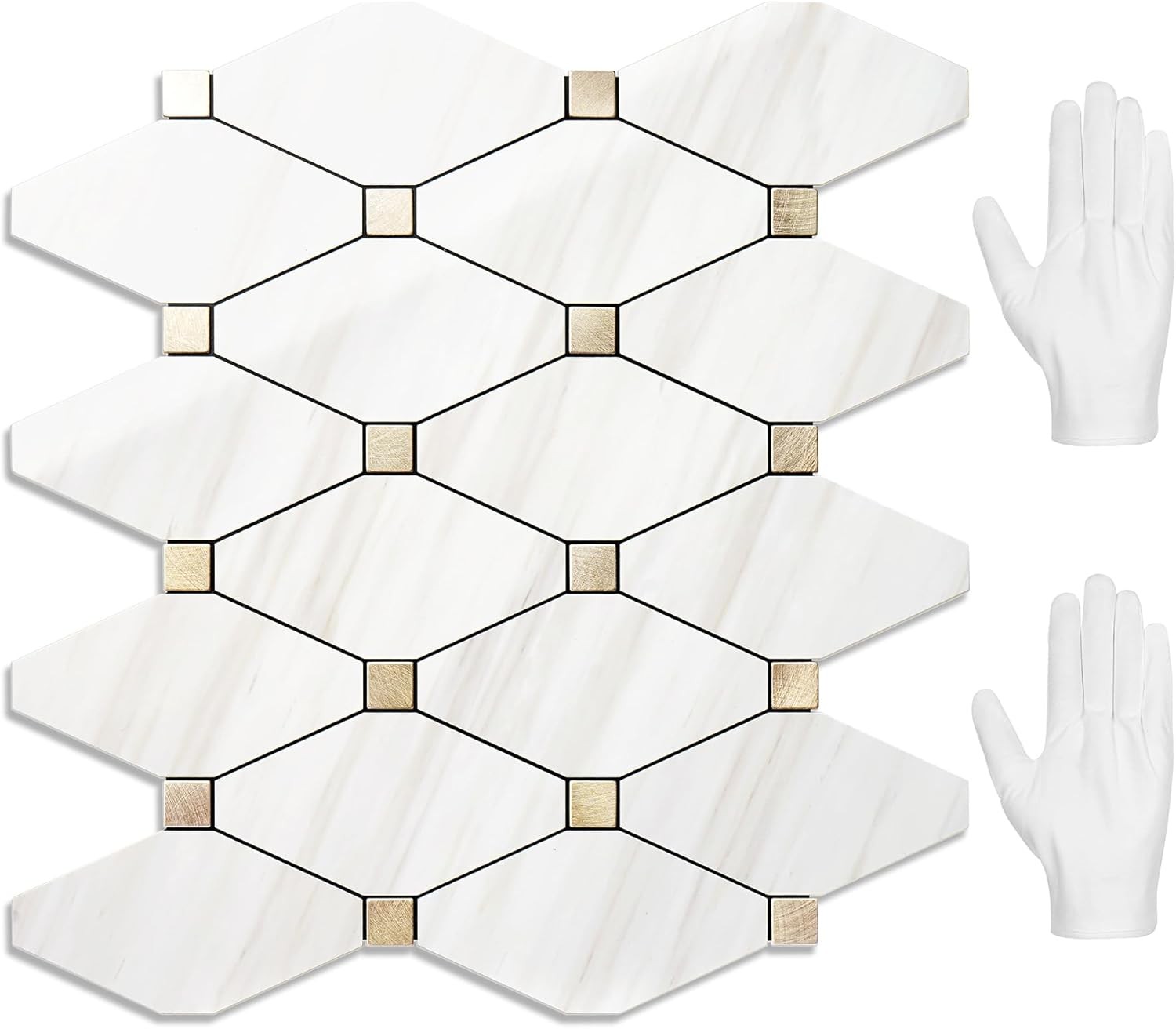 10 Sheet Peel Stick Backsplash Polished Dolomite PVC Mixed Metal Gold Backsplash