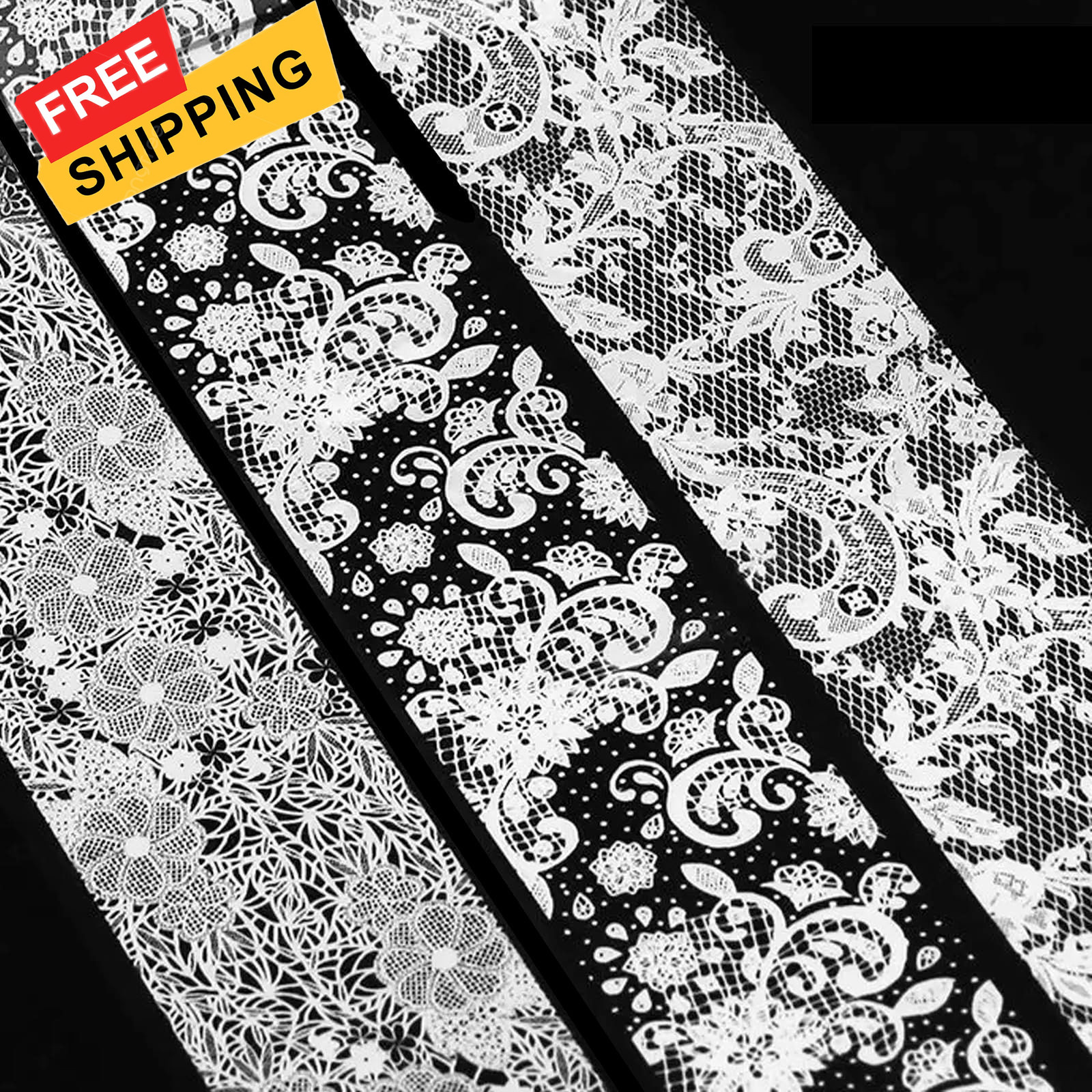 MOLILON 10 Rolls White Lace Nail Foil, 2.5*100cm / 1.0*39.37in, Style 2