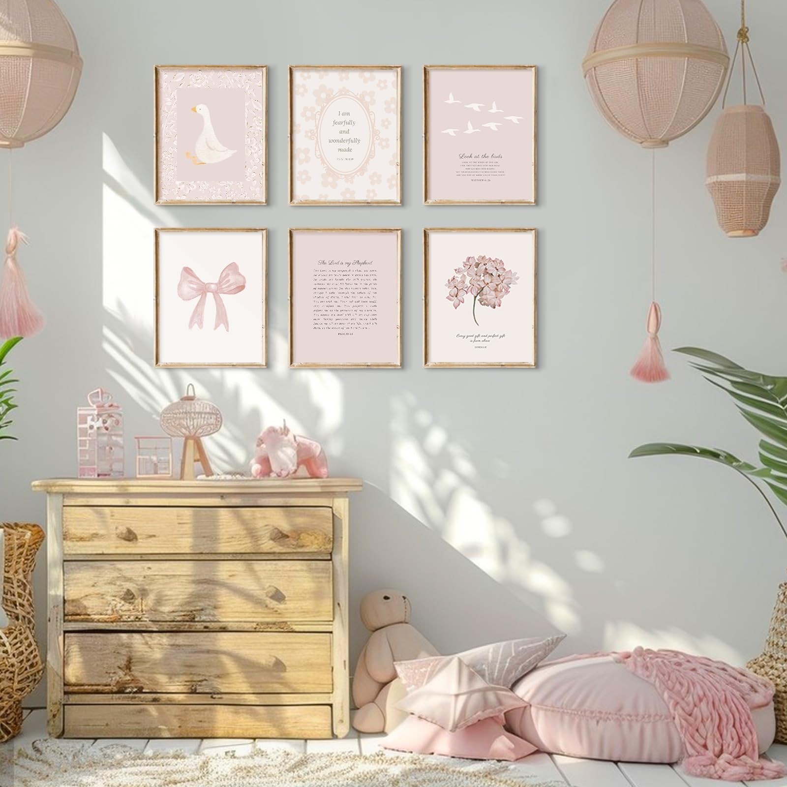 Lhoiplme Nursery Christian Wall Art Bible Verse Prints Pink Girl Nursery Room…