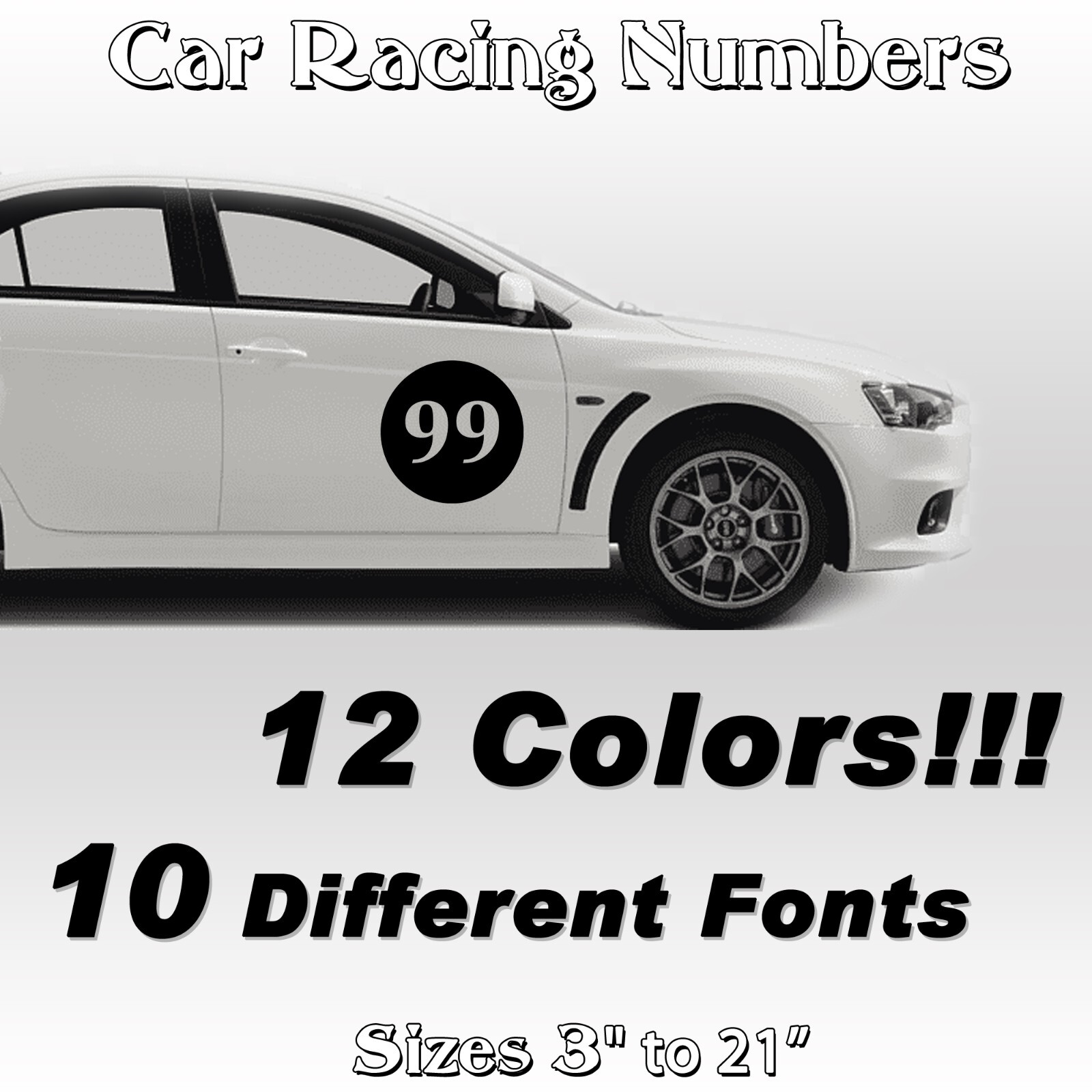 2 pack Racing Car numbers circle door custom number rally sport die-cut decal V2