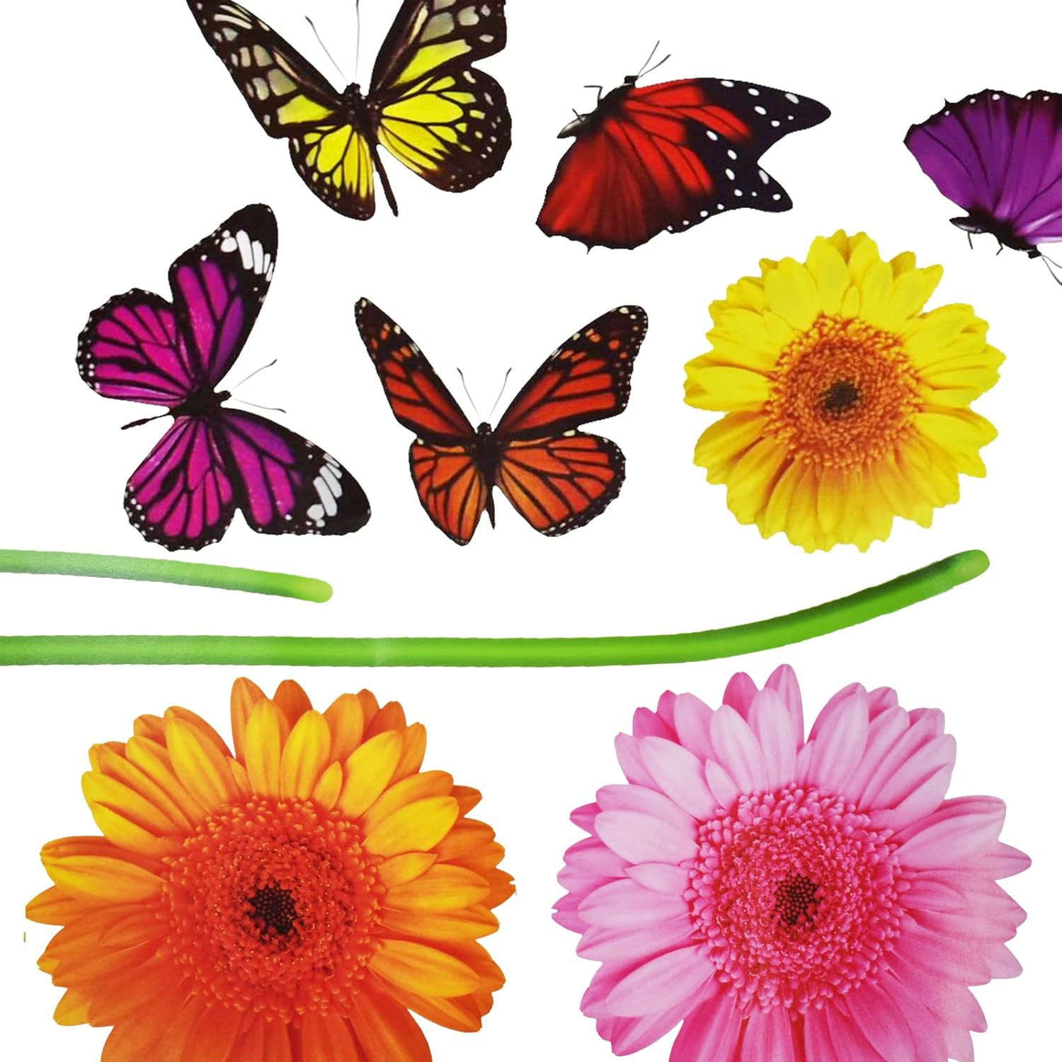 2 Sheets Gerbera Daisy Flowers Wall Decal 3D Floral Butterfly Wall