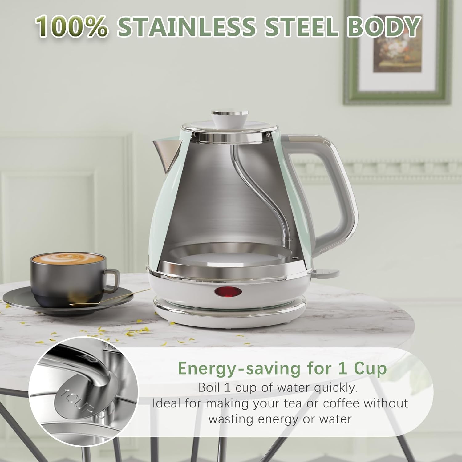 Electric Tea Kettle, 1500W /1.0L Hot Water Boiler Heater Pot, Retro Small Ele…