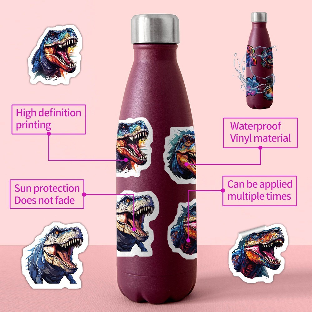 50pcs Waterproof Vinyl Stickers T-Rex Dinosaur Luggage Phone Laptop Water Bottle