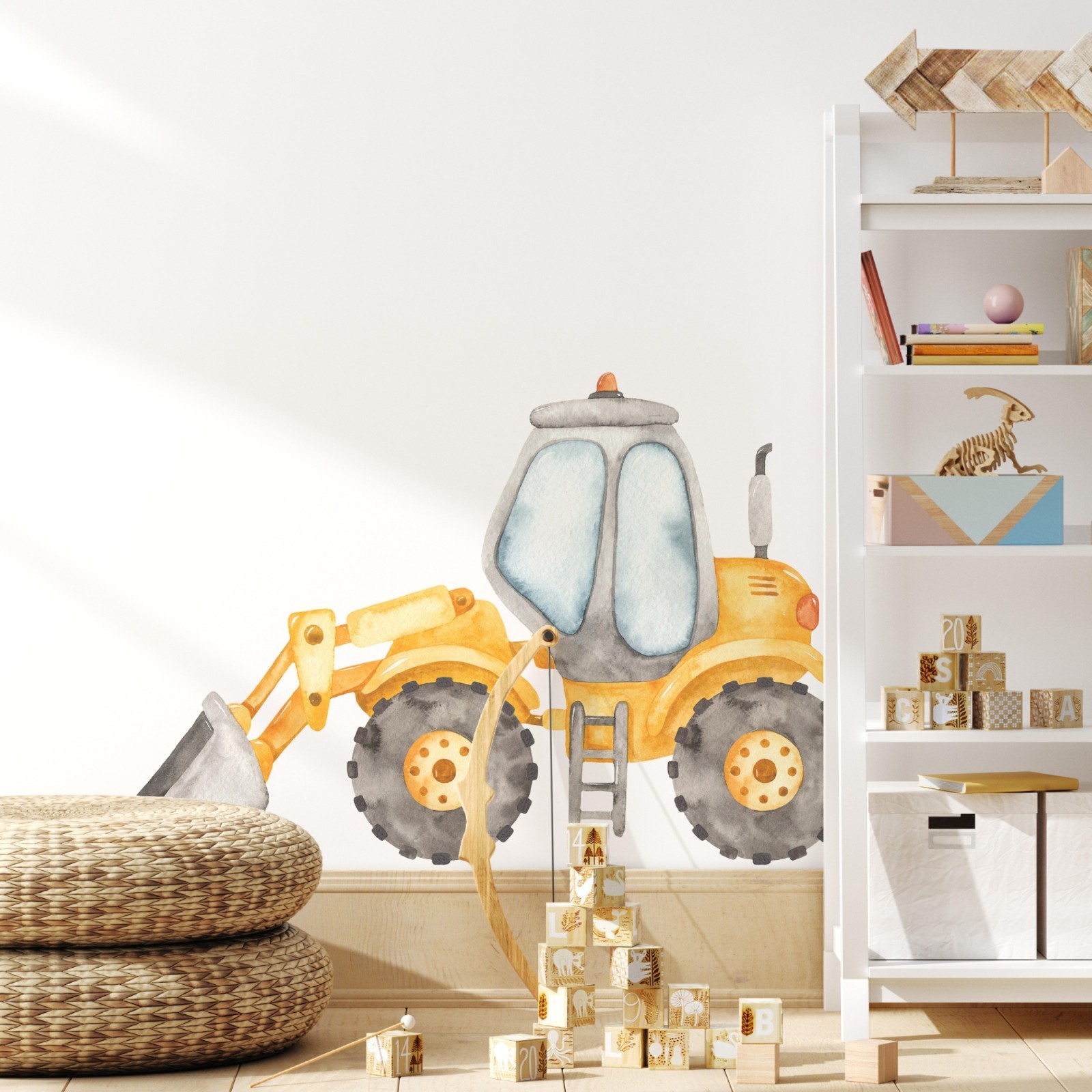 Construction Loader Tractor Wall Decal Watercolor Boys Playroom Nursery Decor