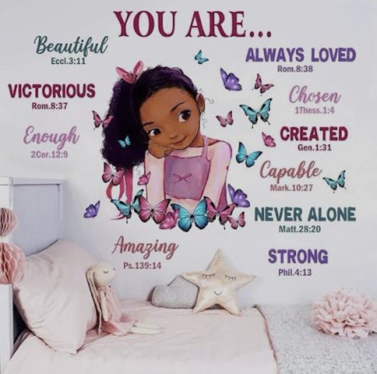 Wall Decals For Playroom/Reading Room. “Black Girl Religious Butterfly”.