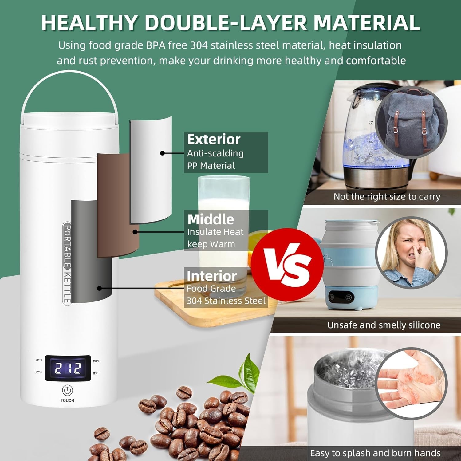 Travel Electric Kettle Small Portable Mini Water Boiler with 4 Temp Control