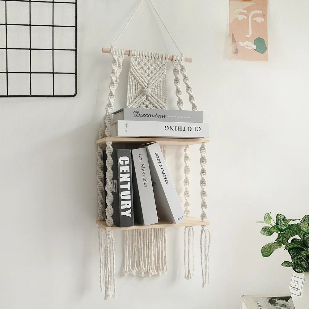 Macrame Boho Wall Hanging Shelf