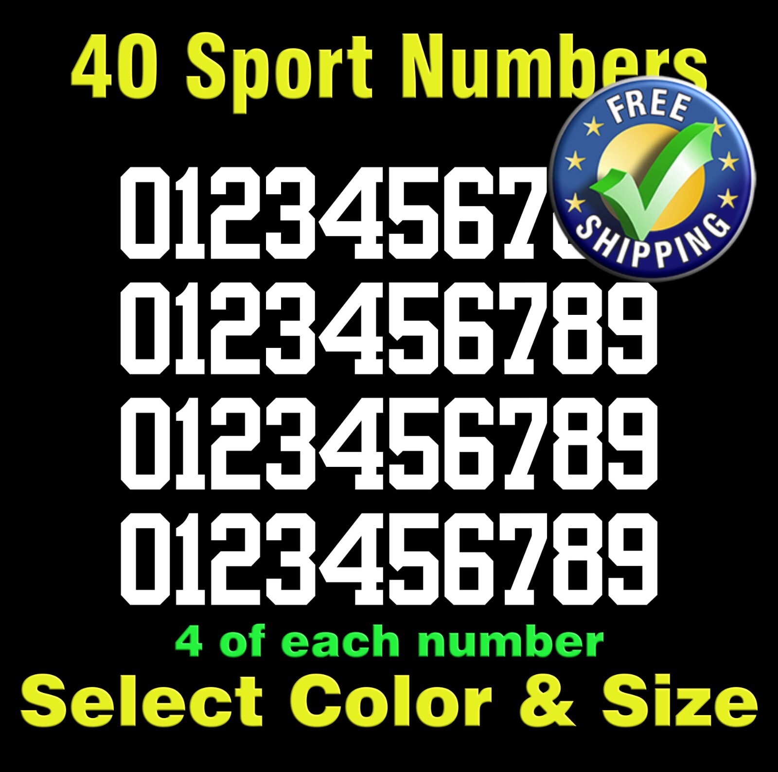 0-9 Numbers Vinyl Sticker Decal Sheet 40 ea Select Size Color Sport Font – YRBF