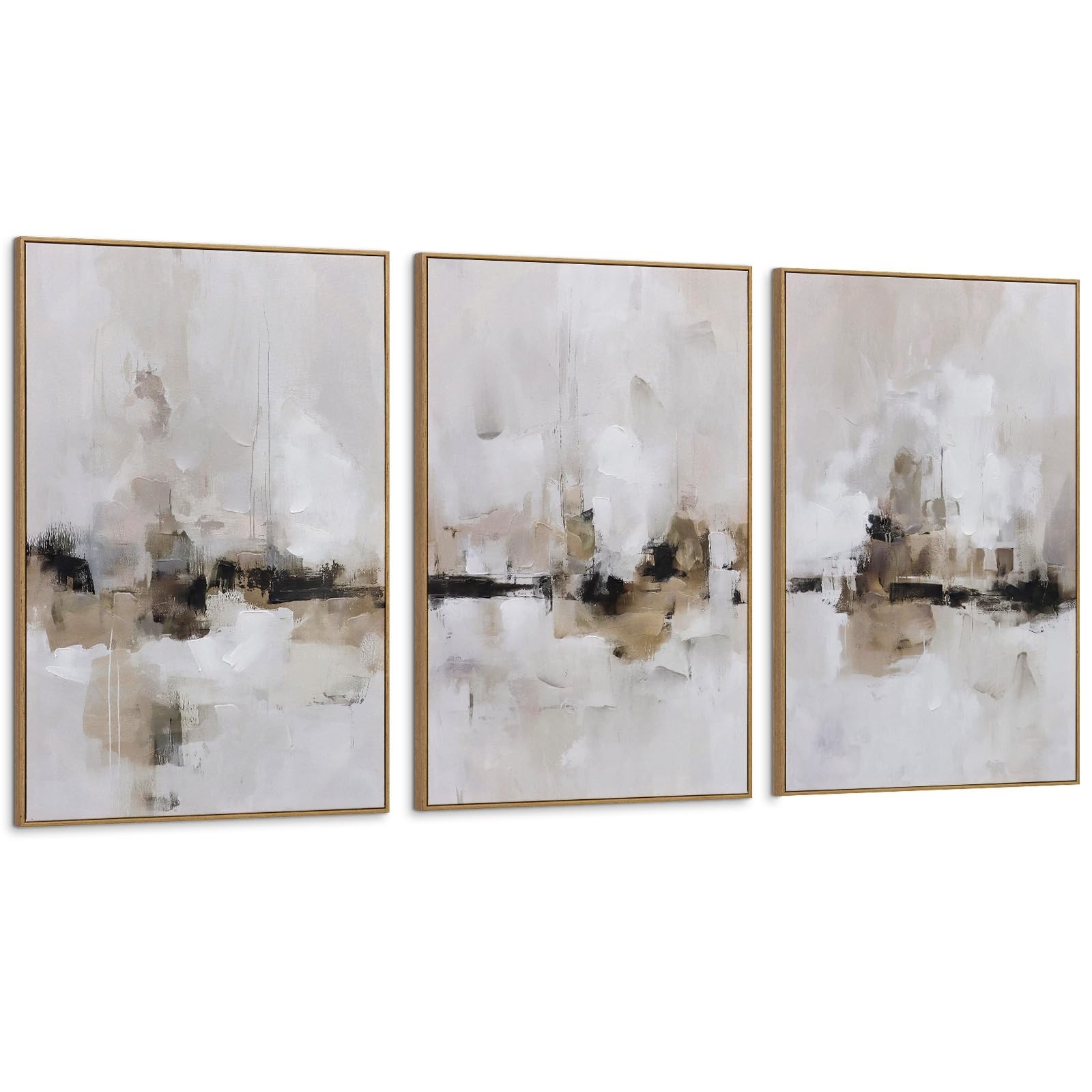 Abstract Neutral Textured Framed Canvas Wall Art Set, Minimalist Wall Decor A…
