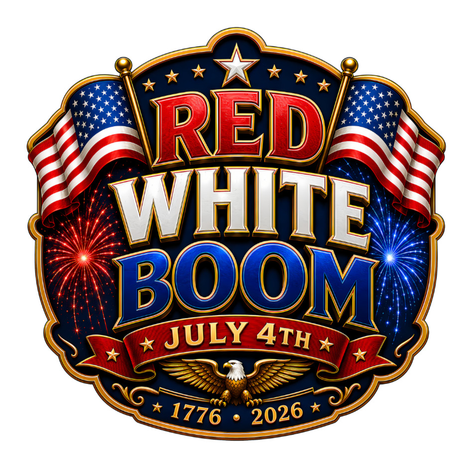 STICKER RED WHITE BOOM – July 4th – 1776-2026 Glossy Vinyl Patriotic USA Decal