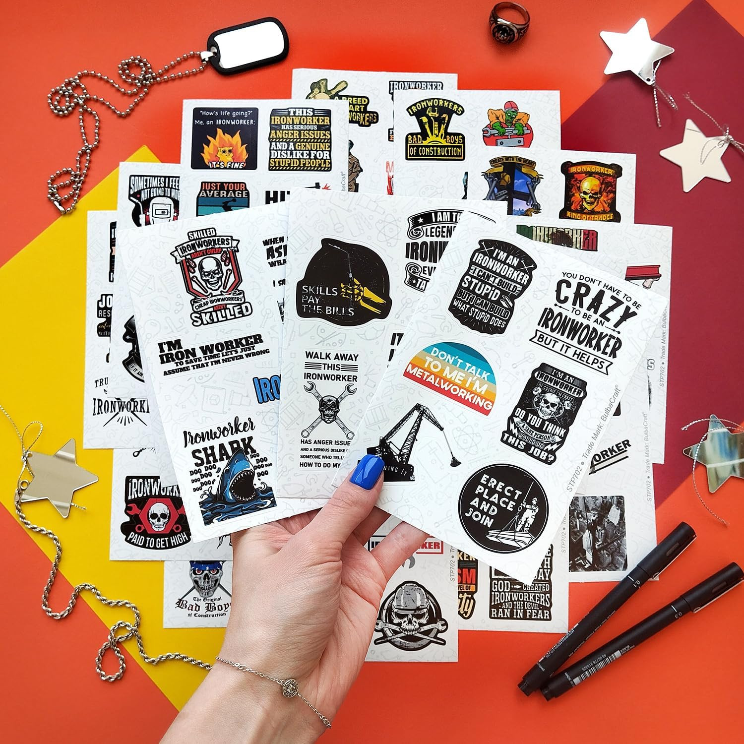 Bulbacraft 100Pcs Funny Ironworker Stickers for Hard Hat, Ironworker Decals for