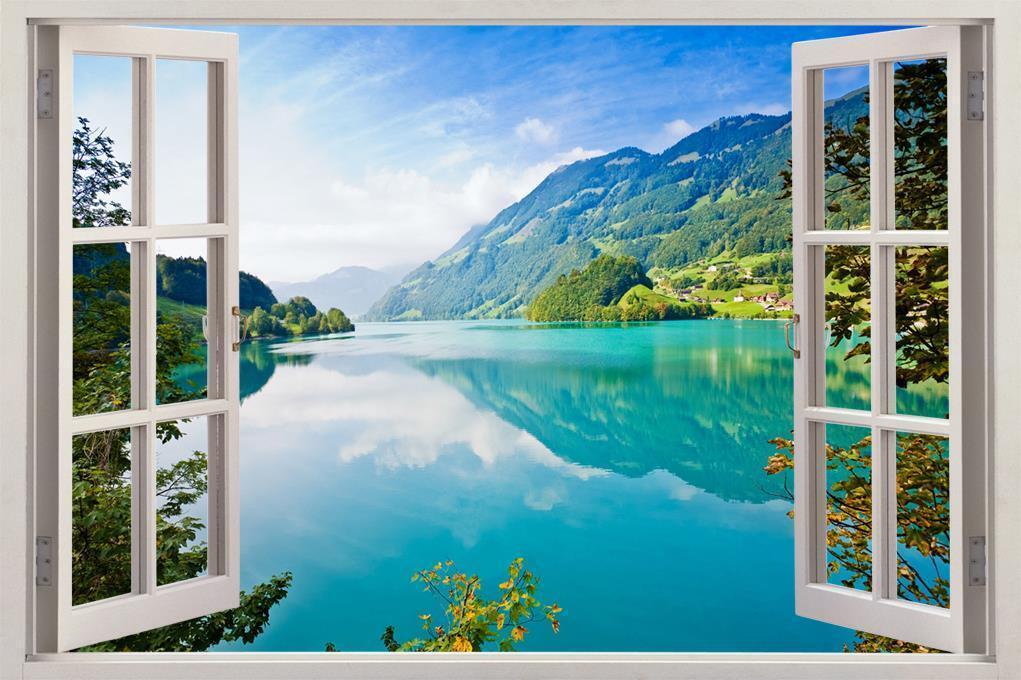 Turquoise Lake 3D Window Decal Wall Sticker Art DIY Nature Landscape J397