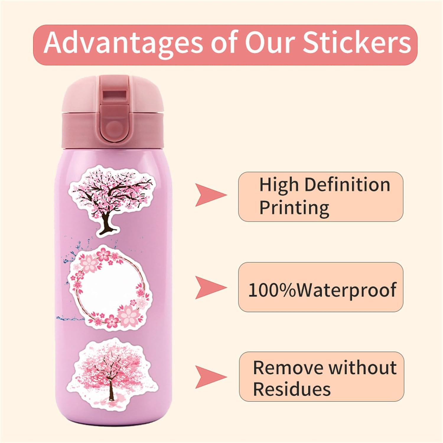 Sakura Stickers,50Pcs,Sakura Laptop Decals Gift Toddlers Teens Girls Cute Cool K
