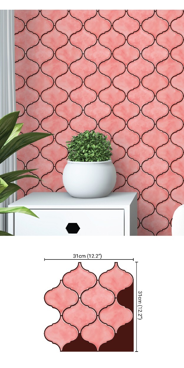 Mosaicowall Pink Arabesque Peel and Stick Kitchen Backsplash Tiles (10 Tiles)