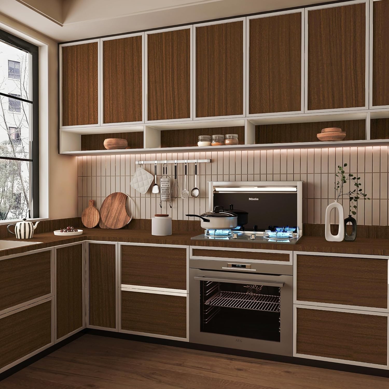 Brown Wood Grain Waterproof Peel and Stick Wallpaper Walnut Look Furniture St…