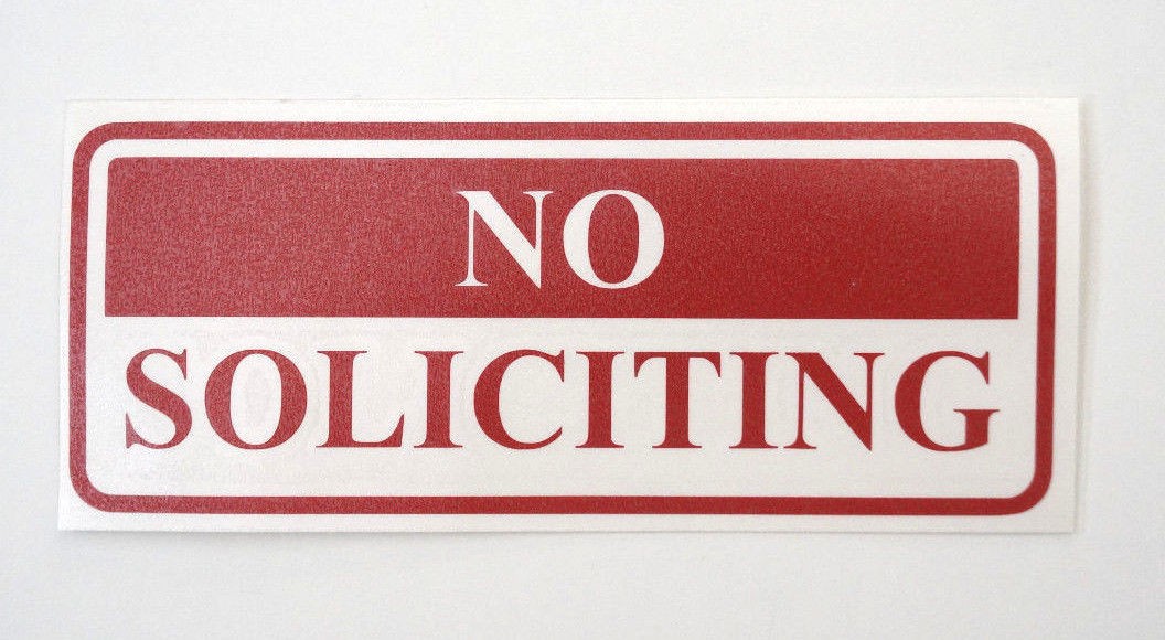 No Soliciting Door & Entries Stickers Decals (vertical version)