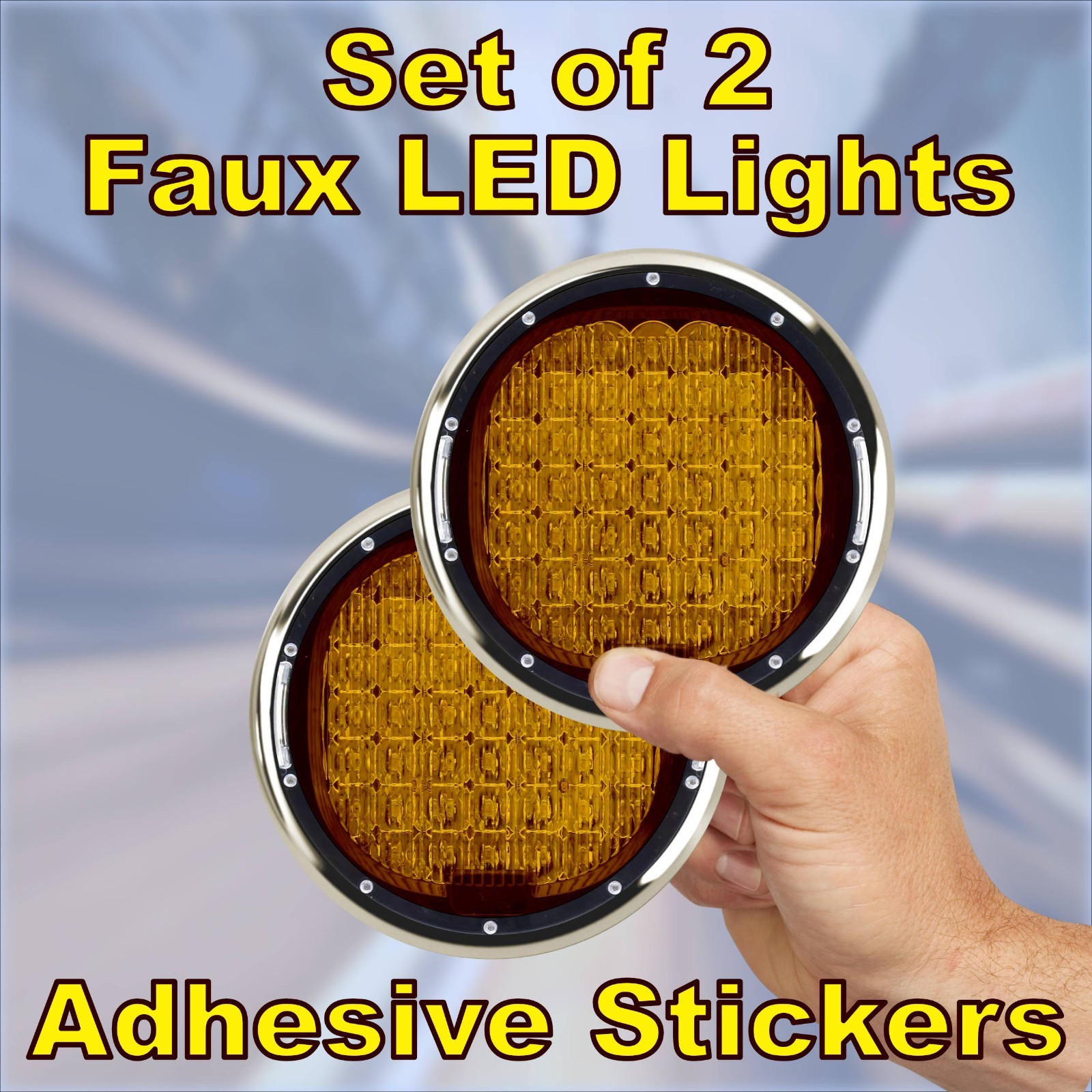 Faux LED Fog Driving Light Stickers – AMBER Lens – set of 2
