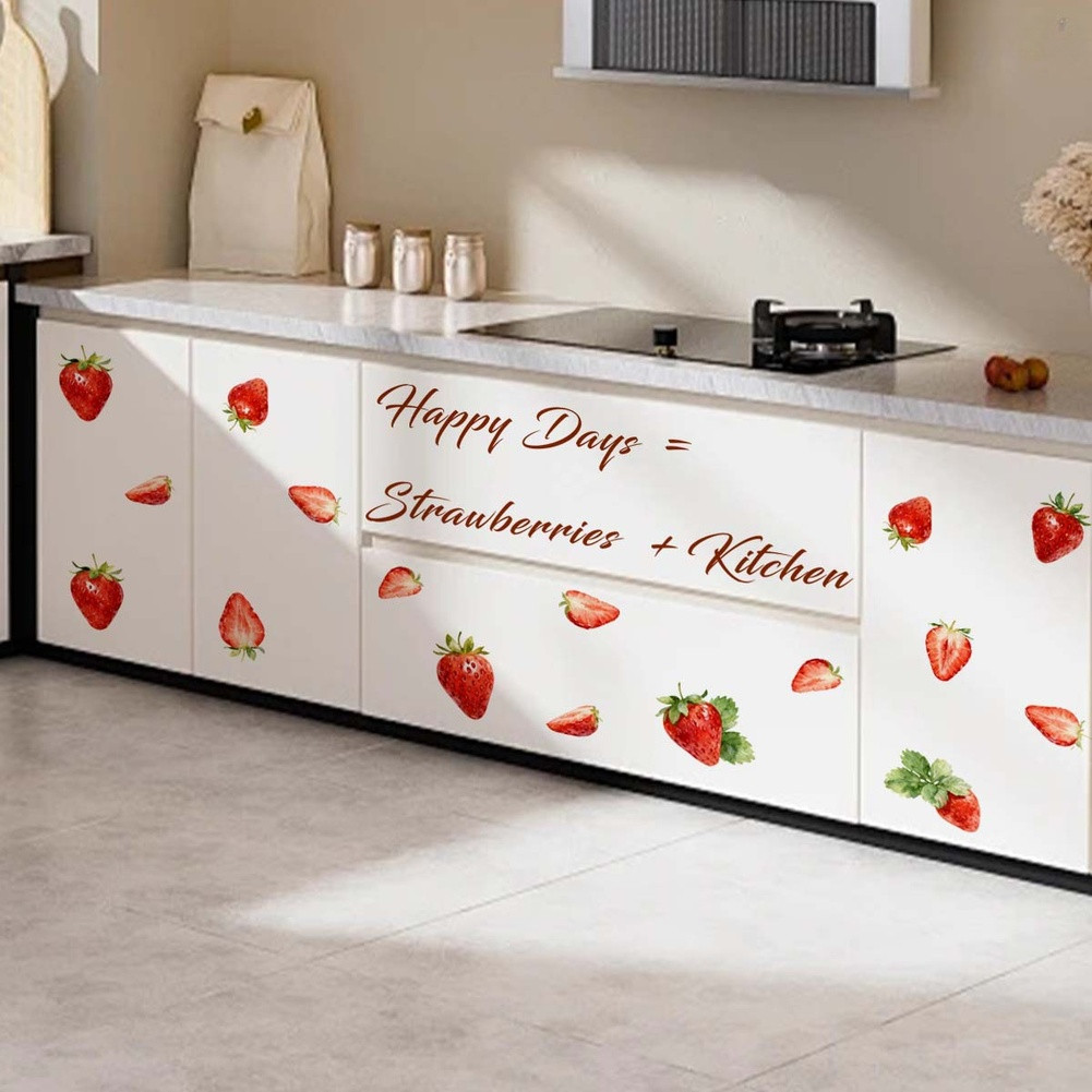 DIY Strawberry Wall Stickers PVC Decals for Kitchen Bedroom Living Room 60x30cm