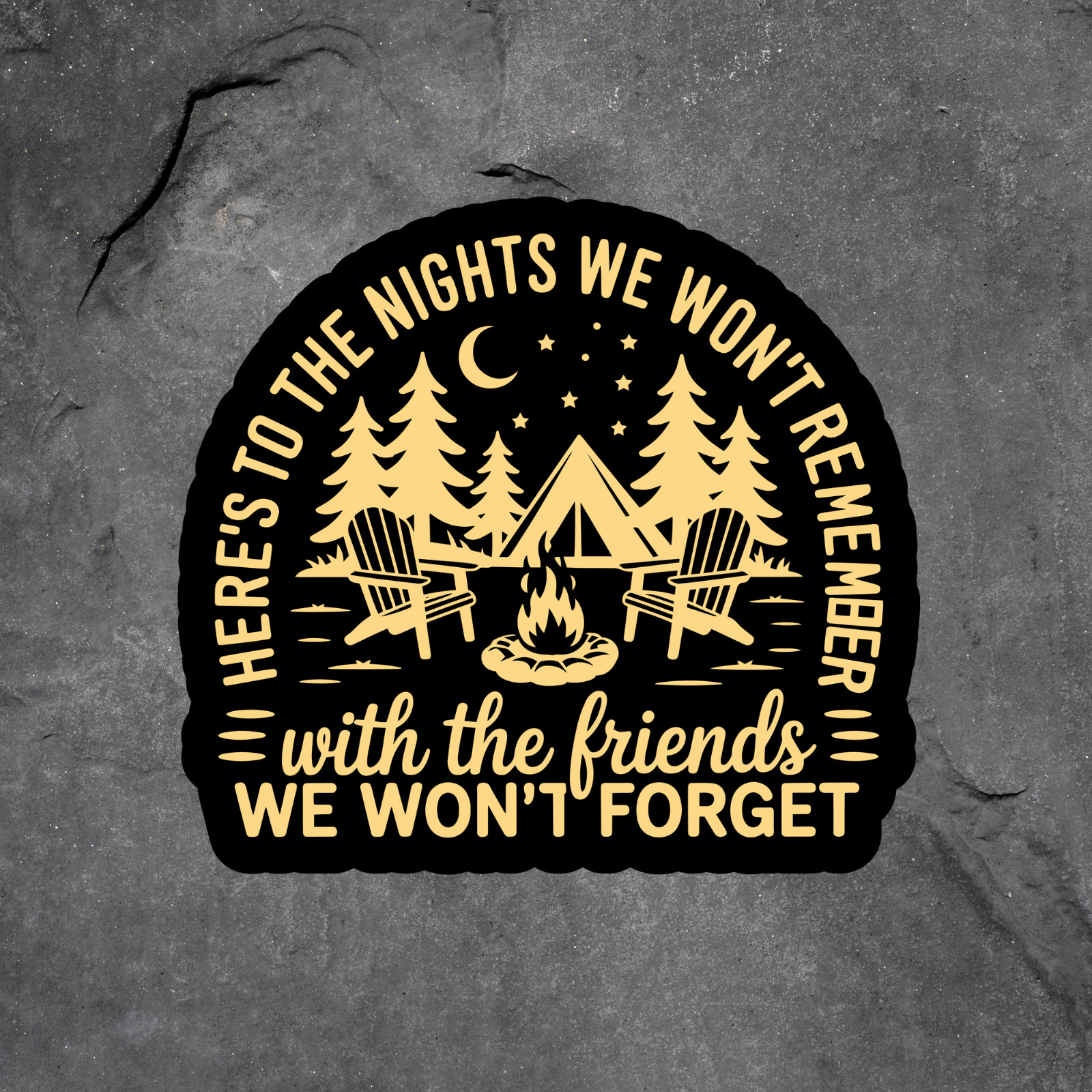 Camping Sticker Vinyl Decal Friends Campfire Quote Outdoor Night Memory