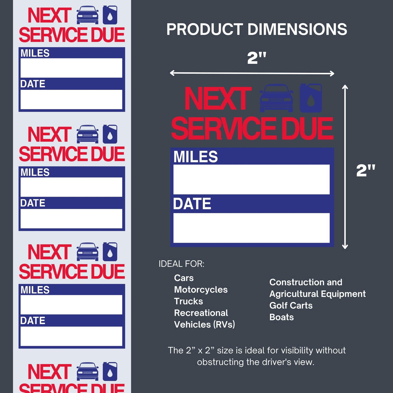 300 Pcs Oil Change Stickers – 2” X 2” Removable Vinyl Labels for Windshield