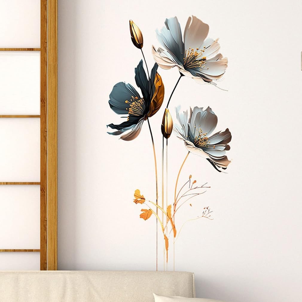Floral Wall Decal, 3D Removable Stickers, DIY Waterproof Home Decor, Gray