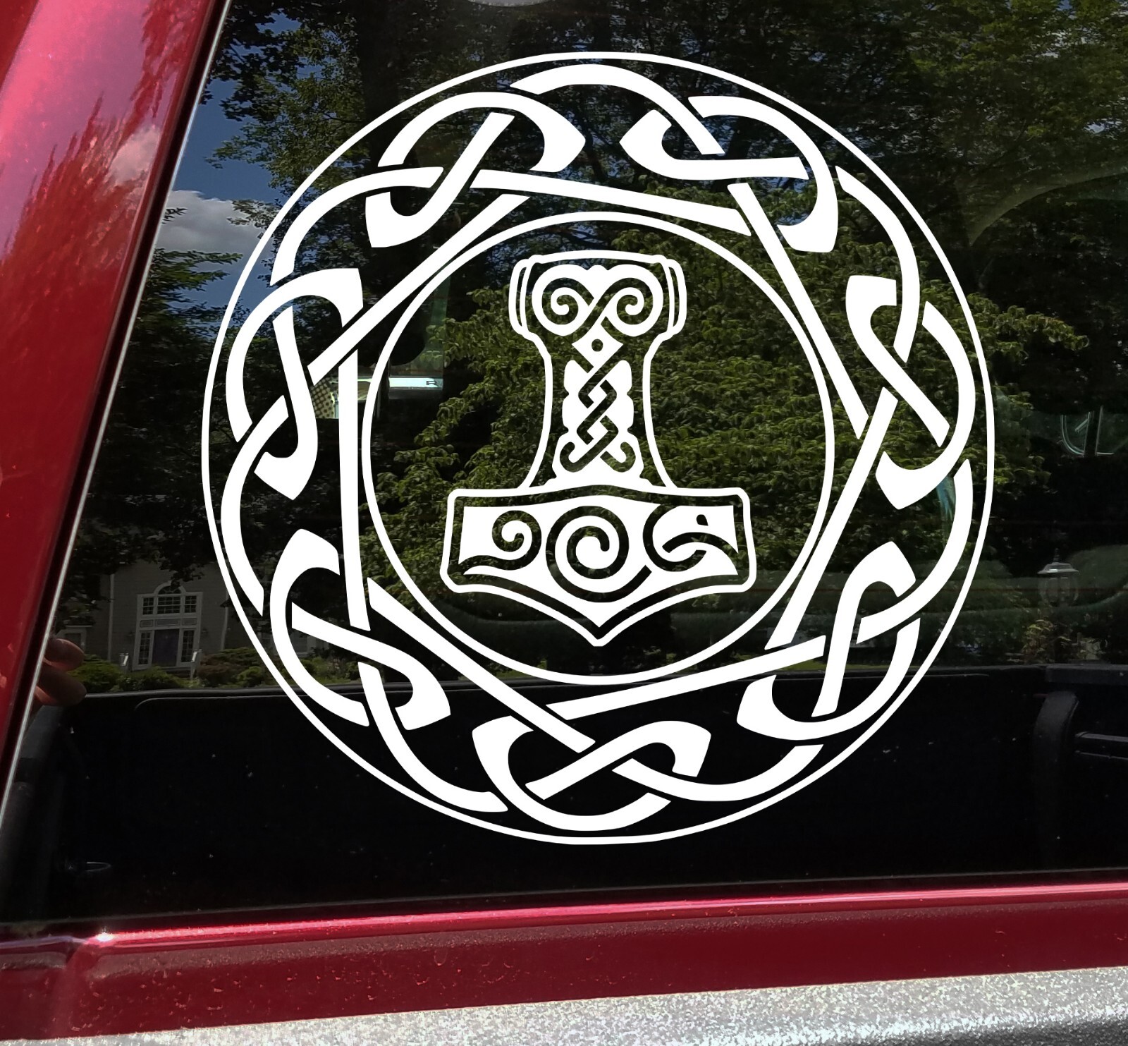 Celtic Knot Circle with Mjolnir Vinyl Decal | Hammer of Thor Thunder Norse Odin