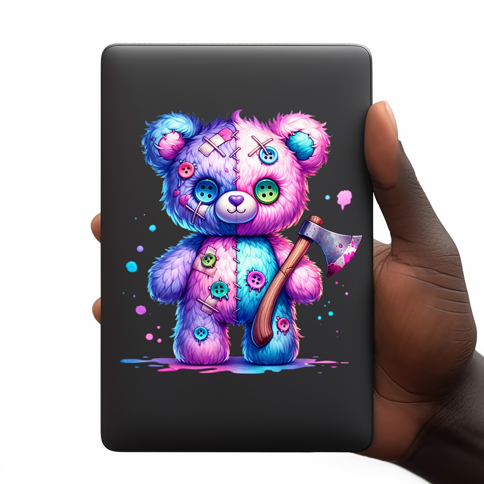 Pink Blue Homicidal Bear UV DTF Transparent Sticker / Decal
